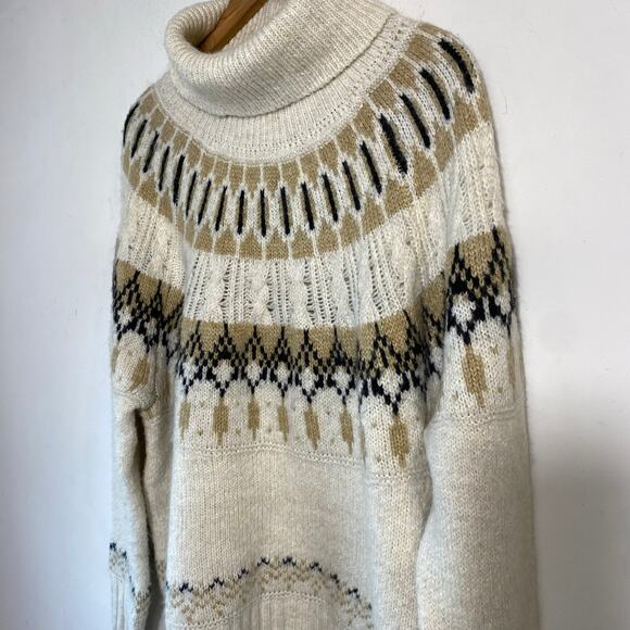 Chunky Fair Isle Turtleneck Sweater 2X‎ Nordic Knit Pullover Cream Cozy Winter - Picture 5 of 10